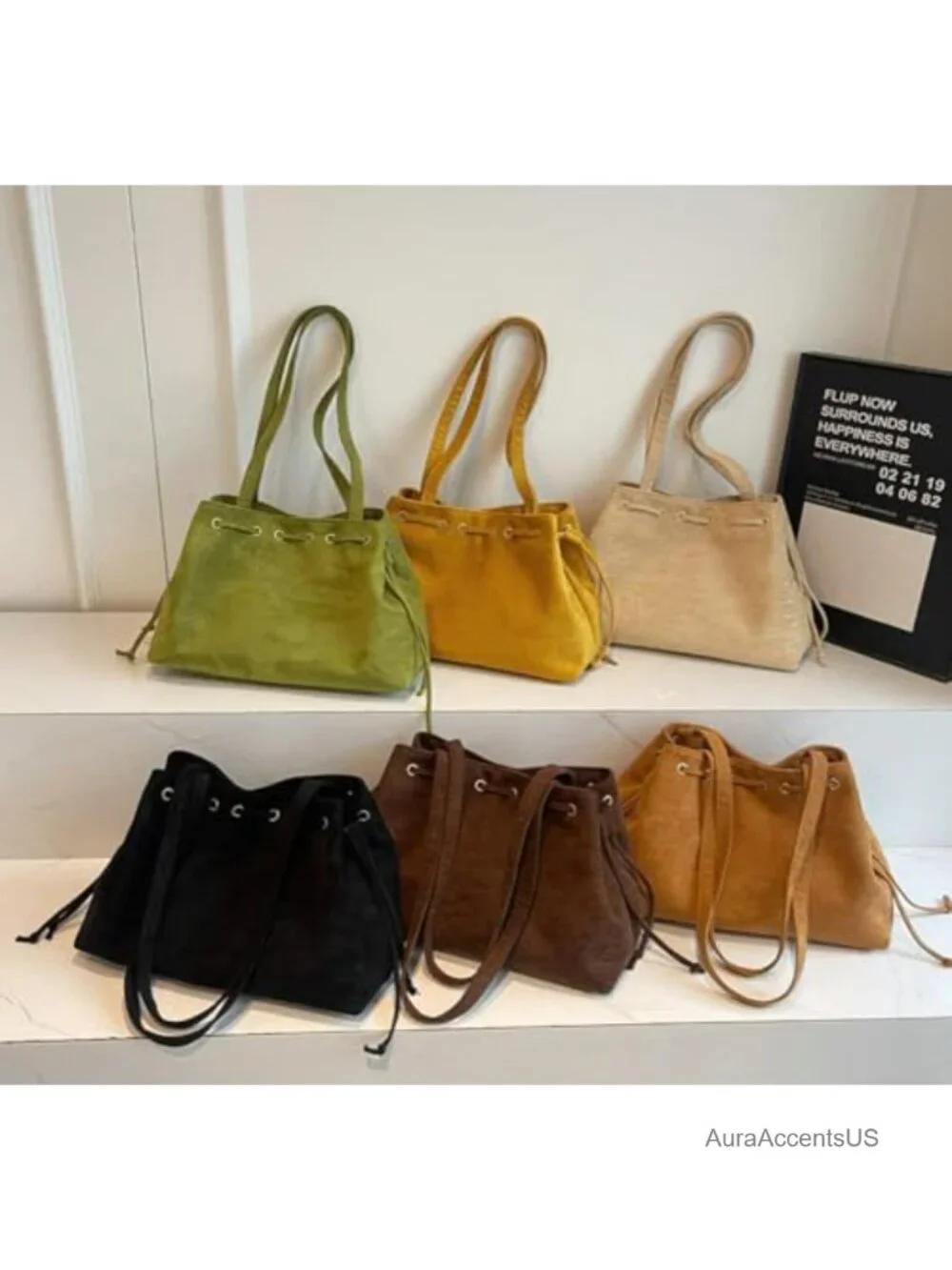 Slouchy Suede Hobo Bucket Bag Women Underarm Shoulder Crossbody Purses College
